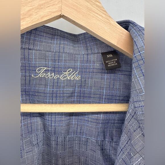Tasso Elba Men’s Dress Shirt XXL Blue Grey Plaid Long Sleeve Button Front - Picture 5 of 5